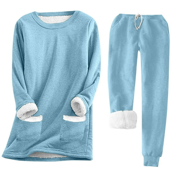 Women Autumn and Winter Thermal Base Layer Men Top Thickened Velvet Comfortable CasualThermals Top and Bottom Set Solid Color Pocket Mid Length Slim Warm Suit