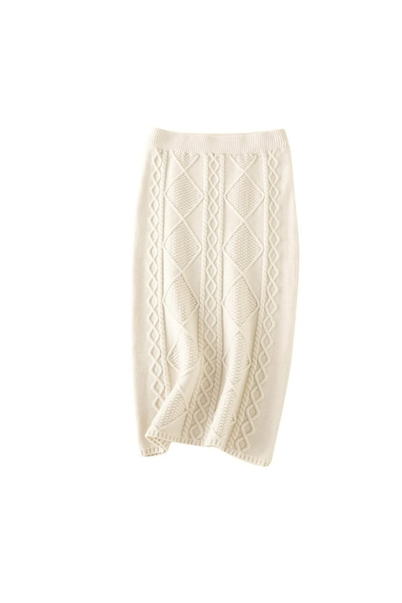 A Line Skirt With Pocket Autumn And Winter Thick Wool Knitted Skirt Twist Long Straight Skirt