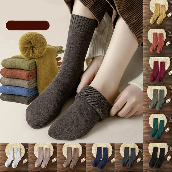 Women Autumn Winter Thickened Solid Color Socks Multicolor Mid Crew Socks