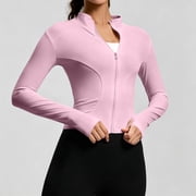 Women BBL Jacket Full Zip UP Workout Athletic Cropped Jacket wIth Thumb Holes Running Yoga Sportswear XL