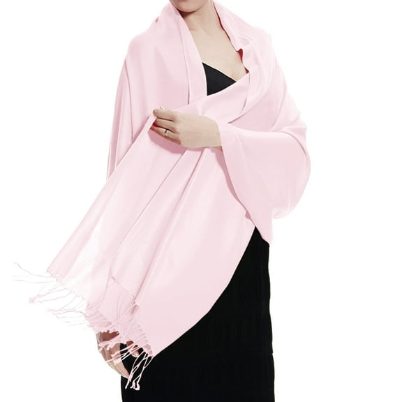 TZ Promise Women Light Pink Pashmina Shawl and Wrap Soft Solid Color Scarf with Fringes