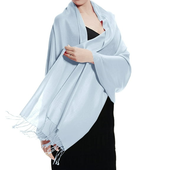 TZ Promise Women Light Blue Pashmina Shawl and Wrap Soft Solid Color Scarf with Fringes