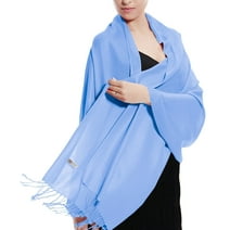 Women Babay Blue Pashmina Scarf Soft Solid Plain Shawl Wrap Fashion Warm Neck with Fringes