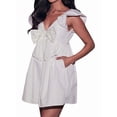 thumbnail image 1 of Women Babydoll Dress Tie Embellished Fly Sleeve Dresses A-Line Ruffle Flowy Short Dress White S, 1 of 8