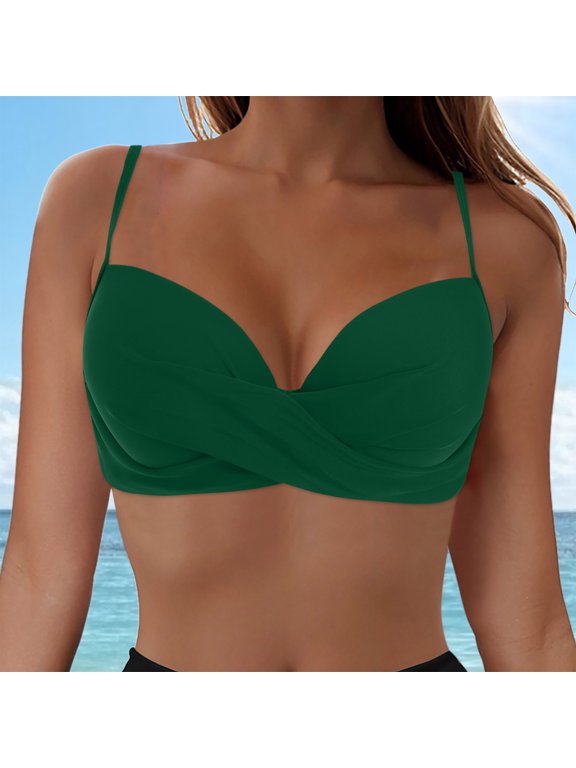 Women Back Stainless Steel Hooks Swimwear Tops Underwire Full Coverage Bikini Top Push Up Swim Crop Top Tie Back Bathing Suit Tops