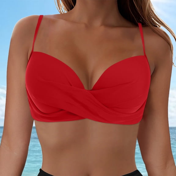 Women Back Stainless Steel Hooks Swimwear Tops Underwire Full Coverage Bikini Top Push Up Swim Crop Top Tie Back Bathing Suit Tops