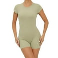 thumbnail image 1 of Women Backless Bodysuit Jumpsuits One Piece Shorts Rompers Yoga Short Sleeve Round Neck Bodycon Workout Outfits (M, Green), 1 of 7