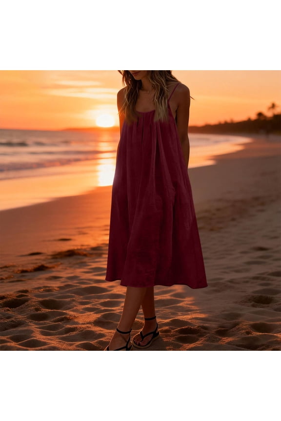 Women Backless Cami Dress Back Open Sleeveless Split Beach Vacation Elegent Summer Dresses for Women 2026 Wine M