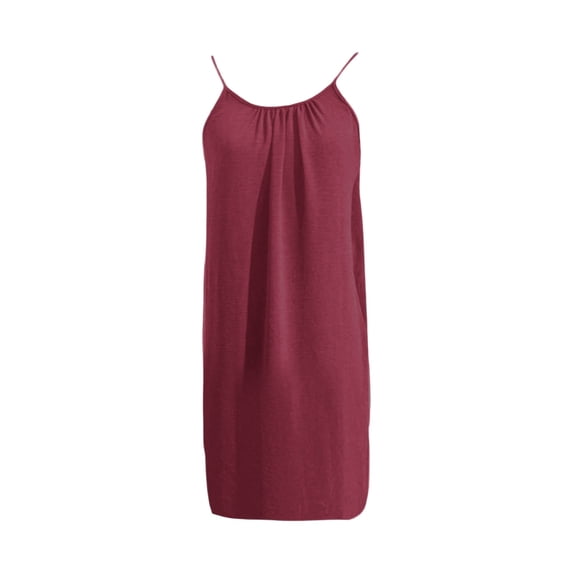 Women Backless Dress Plus Size Spaghetti-strap Crew Neck Pleats Flowy Solid Color Lounge Midi Dress for Beach Party Date Night S-3XL