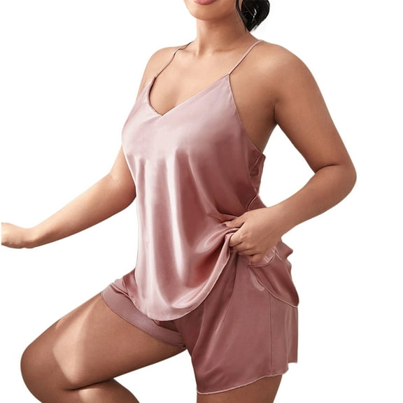 Women Backless Fashion Lace V-Neck Plus Size Two Pieces Women's Satin Nightgown Silk Slip Sleepwear V Neck Negligee Lingerie Short Nightwear on Salesï¼2XLï¼