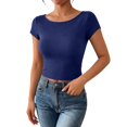 thumbnail image 1 of Women Backless Going Out Tops Short Sleeve Slim Fit Summer Open Back Tops Casual Lightweight Daily Wear Outfit by Yigetop Navy S, 1 of 5
