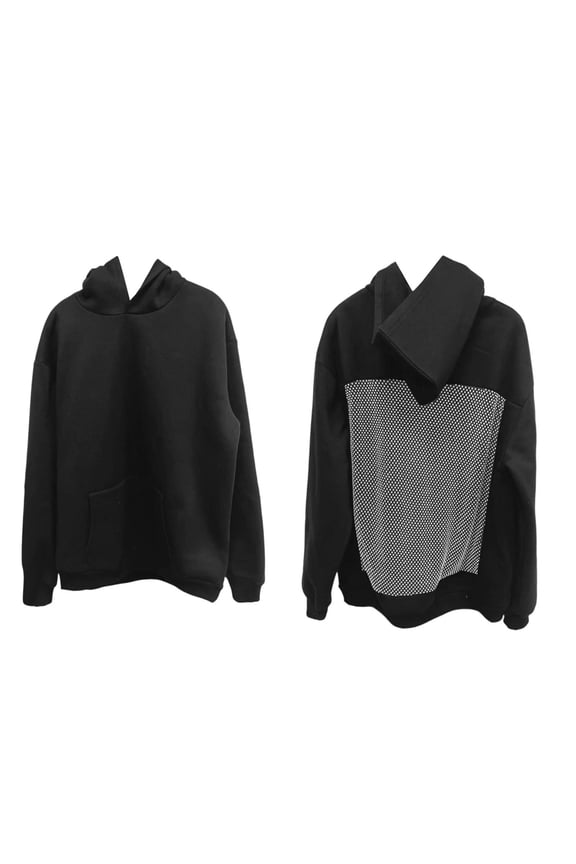 Women Backless Hollow Mesh Hooded Long Sleeve Casual Rhinestone Hoodie Open Back Sweatshirt