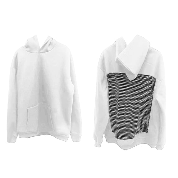 Women Backless Hollow Mesh Hooded Long Sleeve Oversized Rhinestone Sweatshirt Party Top