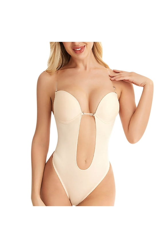 Women Backless Shapewear Deep V Bodysuit Seamless Thong Low Back Body Shaper Bra Tummy Control Shapewear invisible Bra