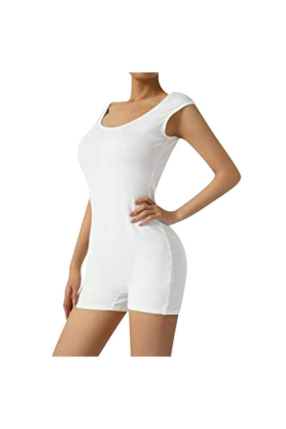 Women Backless Short Jumpsuit Short Sleeve Low Cut U-Neck Bodysuit Bodycon Solid Romper Casual Fitted Ribbed Playsuit
