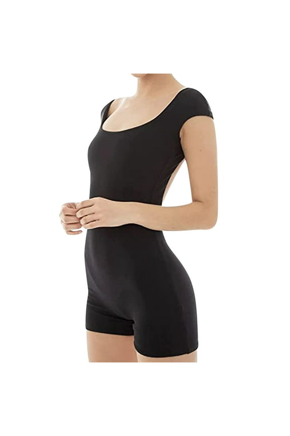 Backless Short Jumpsuit for Women Cap Sleeves Low Cut Open Back Bodycon Shorts Bodysuit Club Romper Playsuit