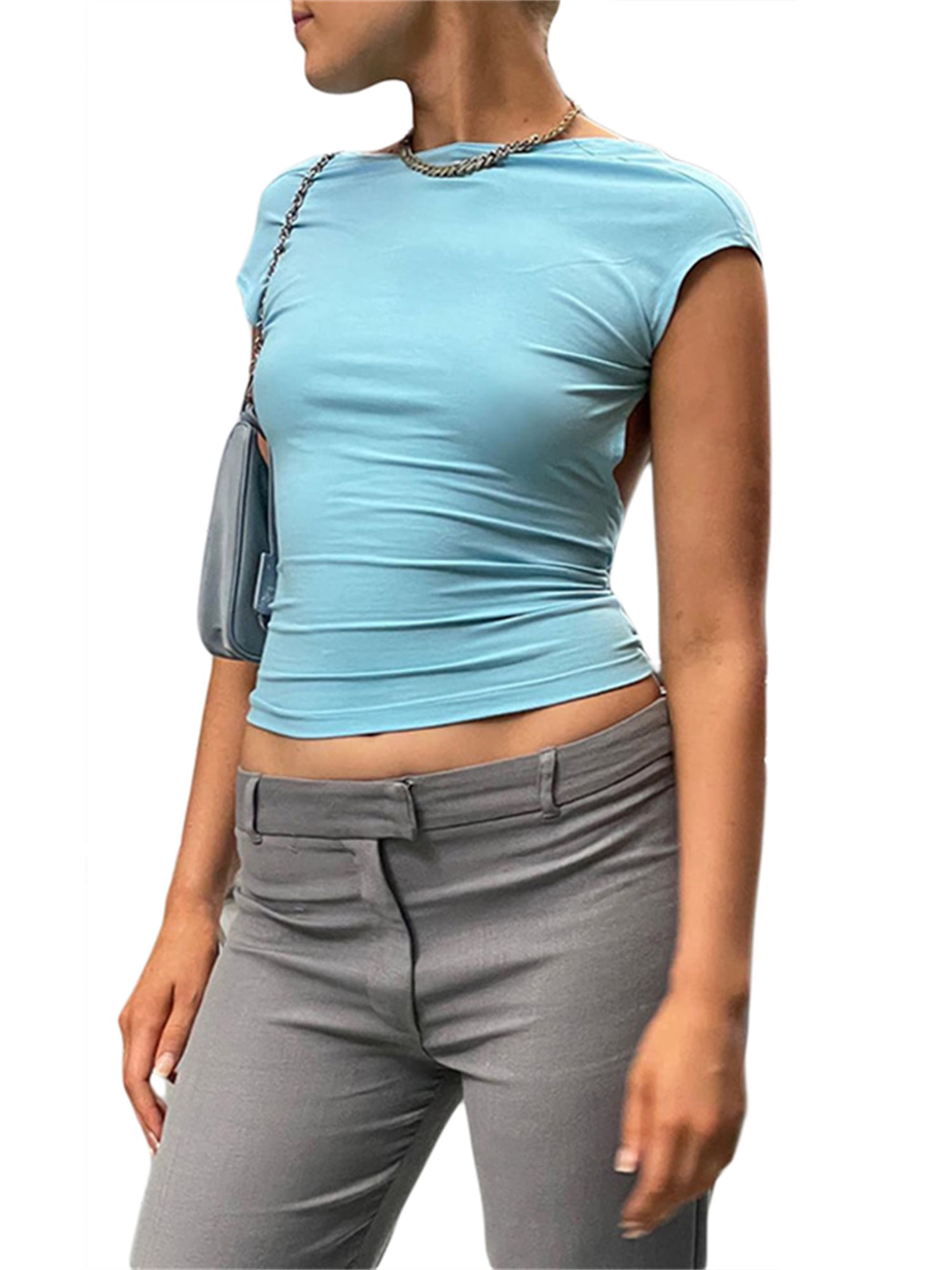 Short Sleeve Backless Tops Women Multi Ways Wear Crop Top –
