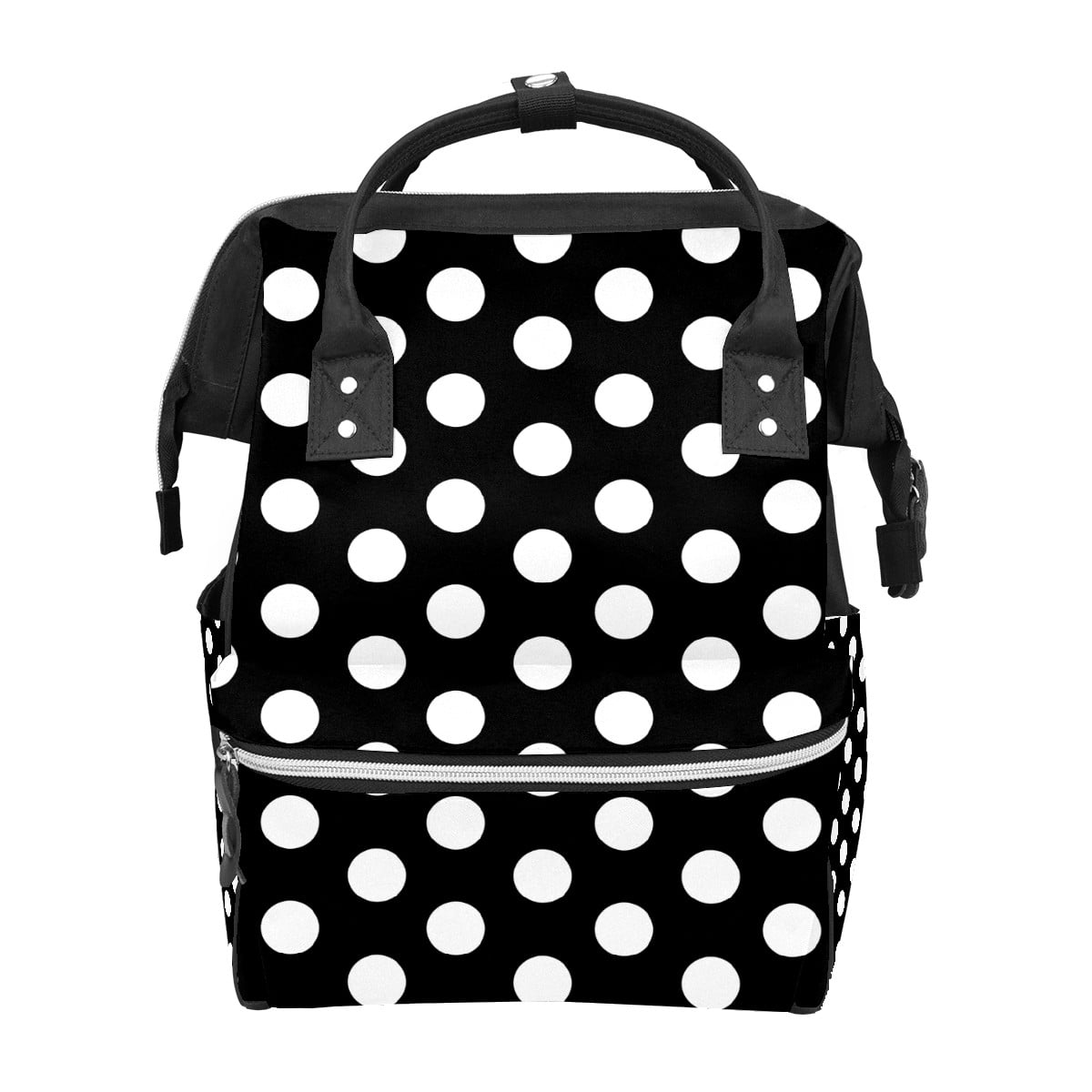 Women Backpack Diaper Bag Baby Nappy Bag, Black White Polka Dot Casual Travel Back Pack, Lightweight Maternity Large Capacity Stylish Outdoor Tote Bag for Men Women Mommy Dad Baby Boy Girl
