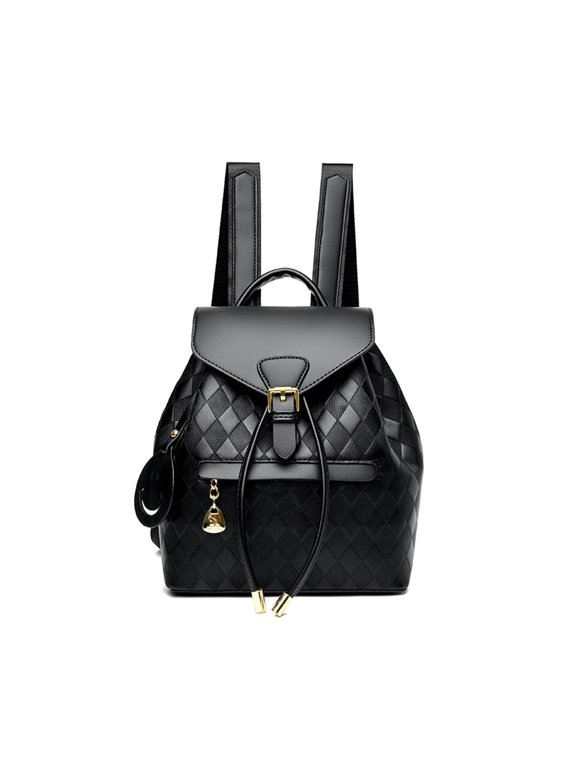 Women Backpack PU Leather Daypacks Waterproof Handbag Elegant Shoulder Bag Multifunction Tote Bag Teenager School Bag Drawstring Rucksack Outdoor Travel University Campus Bookbag Black Brown