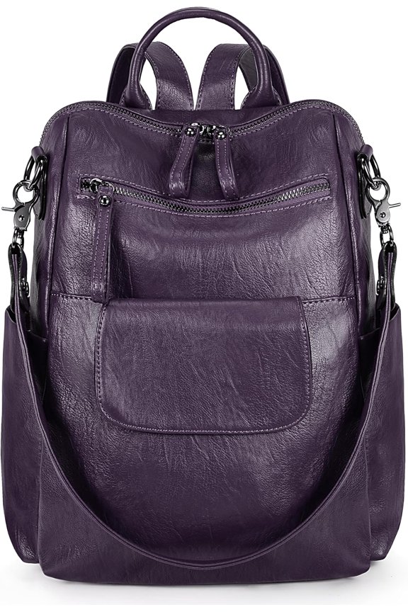 Women Backpack Purse 3 ways PU Washed Leather Ladies Rucksack Bag Blue