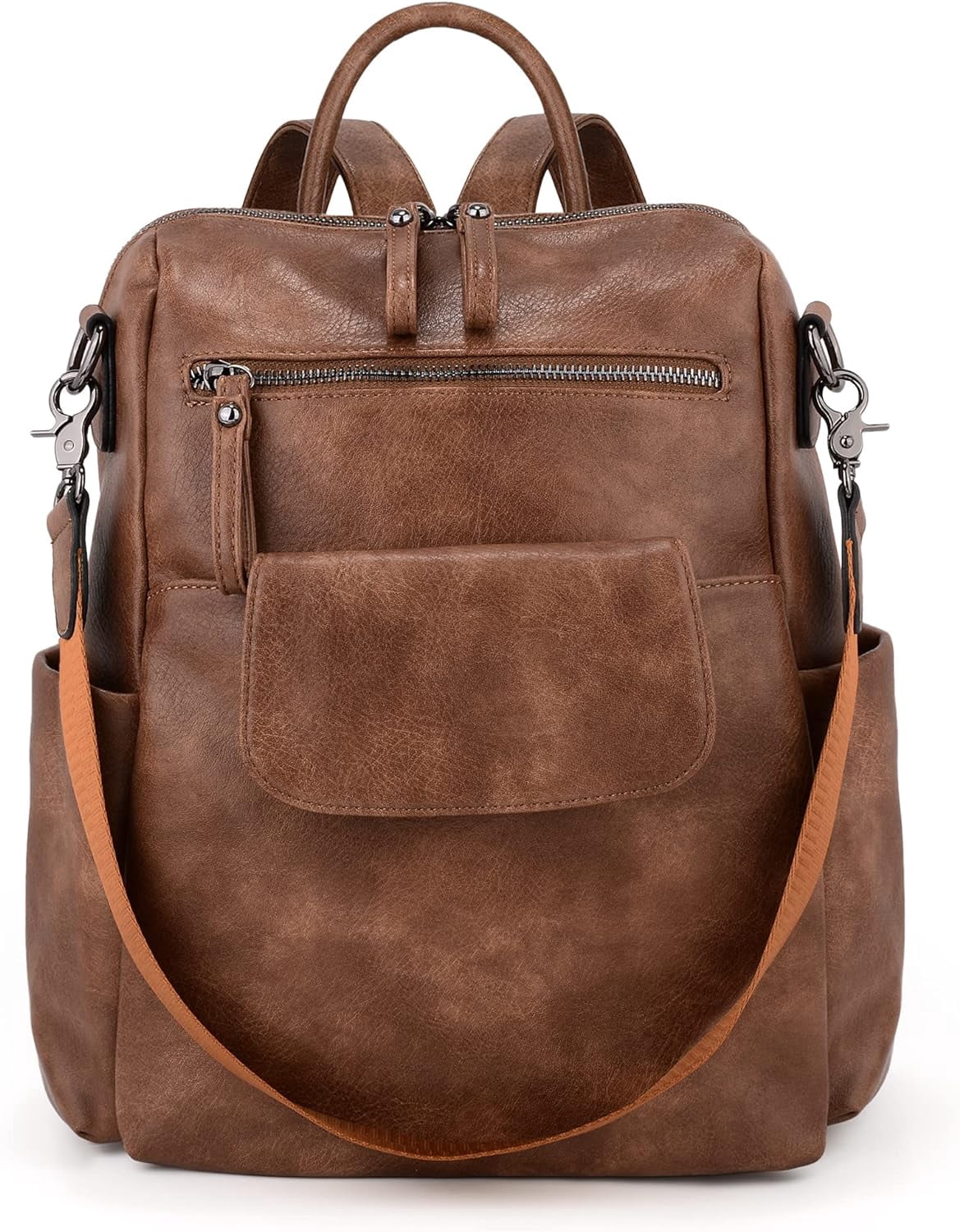 2788 Backpack Purse 3 ways PU Washed Leather Rucksack Shoulder Bag Khaki Women Backpack Purse 3 ways PU Washed Leather Ladies  main image 3