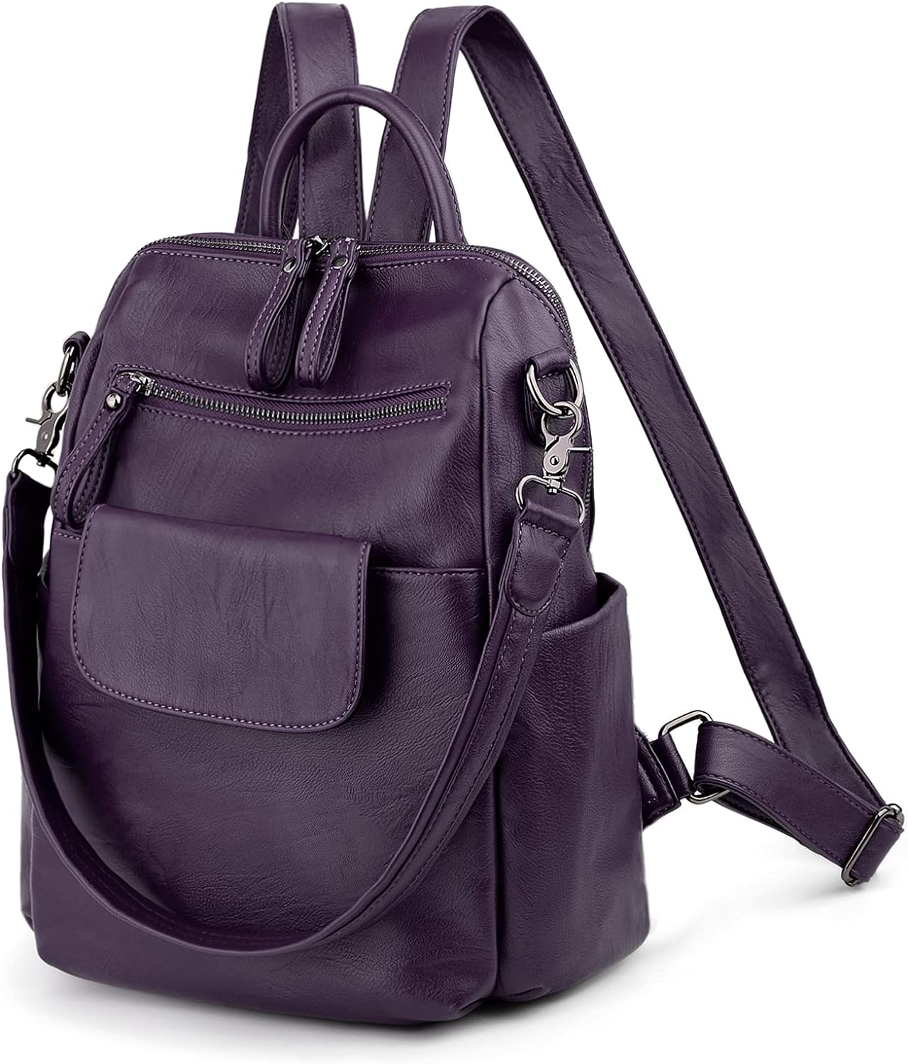 Women Backpack Purse 3 ways PU Washed Leather Ladies  display picture 1