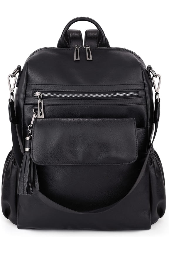 Women Backpack Purse 3 ways PU Washed Leather Ladies Rucksack Shoulder Bag C Purple