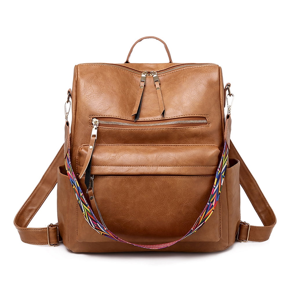 Women Backpack Purse Fashion Leather Designer Ladies Convertible Travel College Shoulder Bags with Colorful Strap brown brown G25124 Walmart