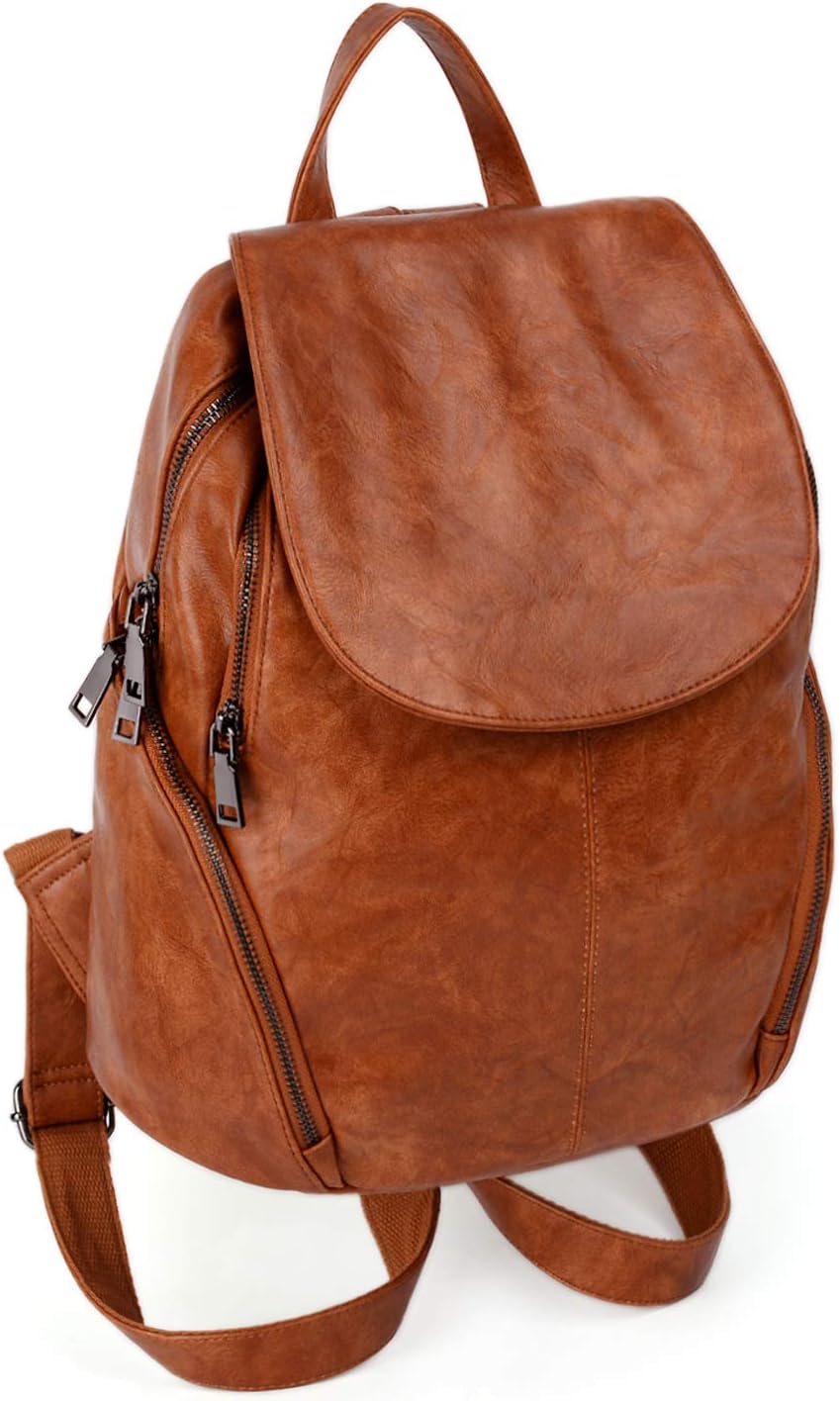 3417 Backpack Purse PU Washed Leather Large Capacity Rucksack Shoulder Bag Women main image 4