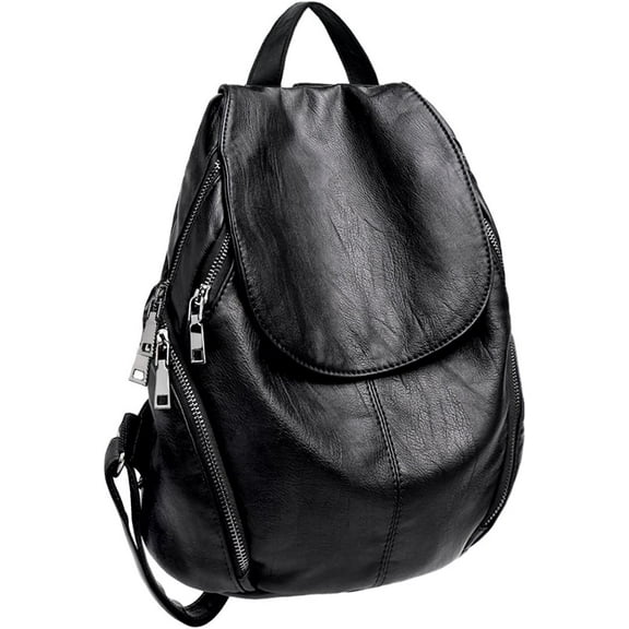 Women Backpack Purse PU Washed Leather Large Capacity Ladies Rucksack Shoulder Bag Black