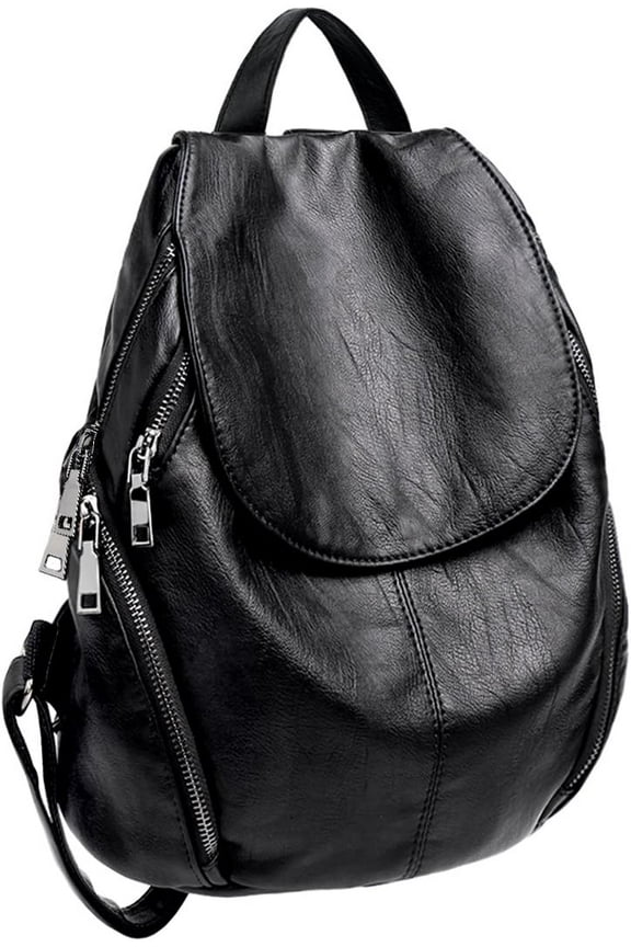 Women Backpack Purse PU Washed Leather Large Capacity Ladies Rucksack Shoulder Bag Black