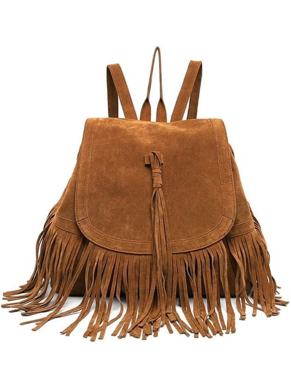 Women Backpack Purse Suede Fringed Tassel Shoulder Bag Fashion PU Leather Travel Bag Daypacks Purse-actual_color-