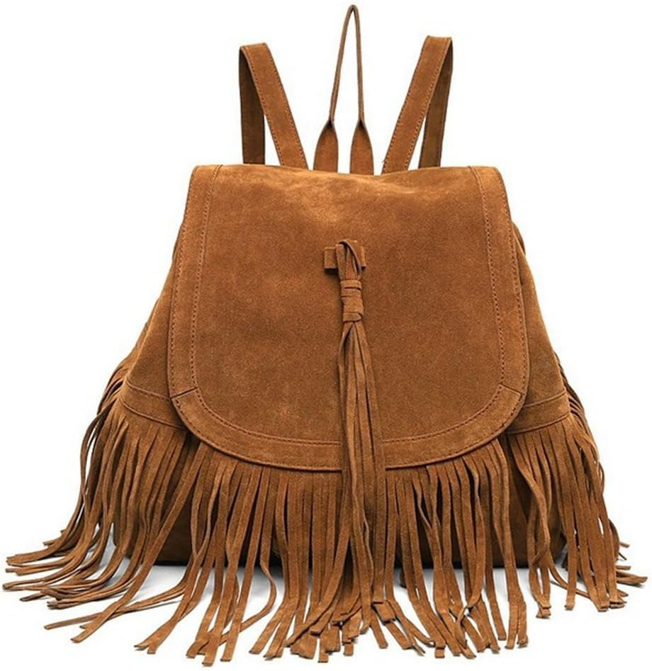 Women Backpack Purse Suede Fringed Tassel Shoulder Bag  display picture 3