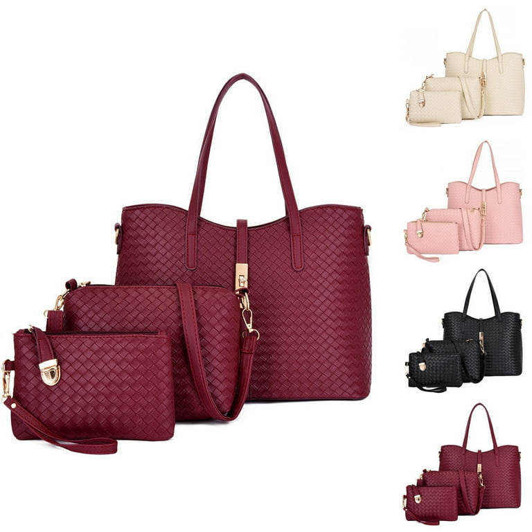 Laidan Women Bag 3 Pieces Women Bag Set Large Capacity Handbag Shoulder Bag Wine Red Adult Unisex Size 3pcs