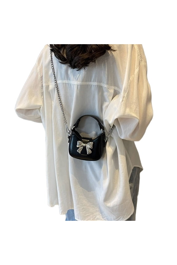 Women Bag PU Leather Messenger Bag Personalized Handbag Shoulder Bag Chain Strap Crossbody Bag Bowknot Shopping Bag