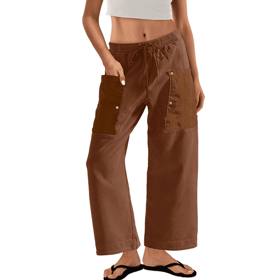 Women Baggy Barrel Sweatpants Casual Drawstring Wide Leg Pants Lounge Cargo Trousers with Pockets