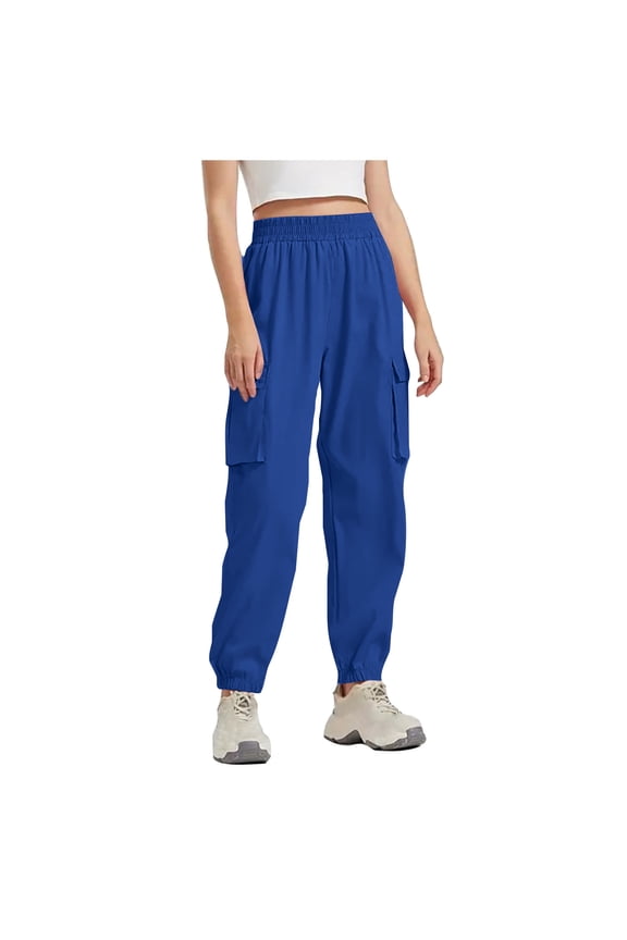Women Baggy Cargo Jogger Wide Leg Jogger Y2K Parachute Elastic High Waist Casual Baggy Pant with Pockets Trendy