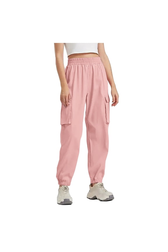 Women Baggy Cargo Jogger Wide Leg Jogger Y2K Parachute Elastic High Waist Casual Baggy Pant with Pockets Trendy