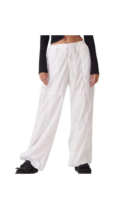 Women Baggy Cargo Pants Fashion Low Waist Drawstring Loose Straight Leg Hip Hop Parachute Pant Y2k Joggers