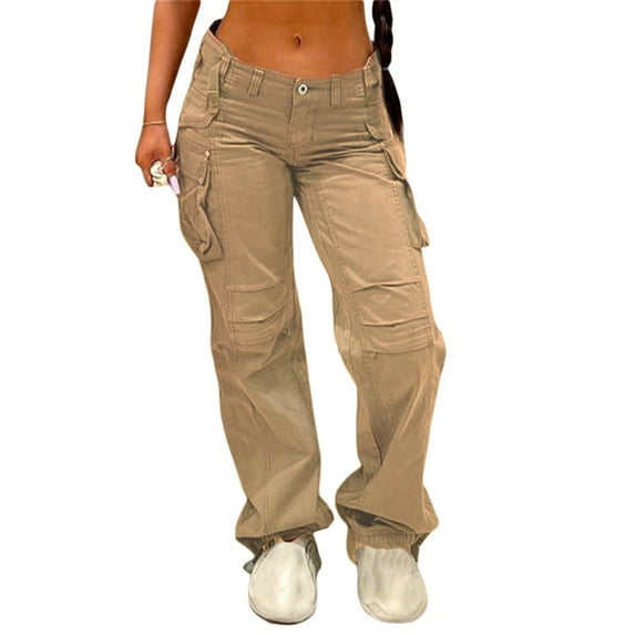 Women Baggy Cargo Pants Low Waist Wide Leg Sweatpants Casual Drawstring Loose Pocket Joggers Trousers Hippie Punk
