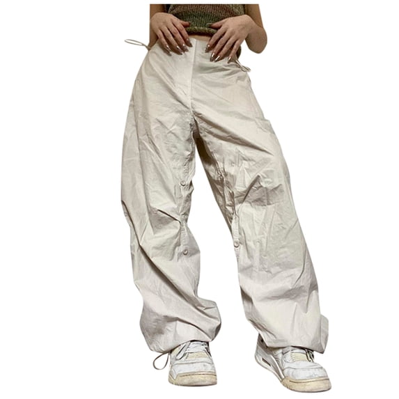 Women Baggy Cargo Pants Oversized Low Rise Wide Leg Parachute Pants Vintage Drawstring Sweatpants Streetwear
