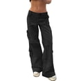 thumbnail image 1 of Women Baggy Cargo Pants - Streetwear Hip Hop Joggers, Drawstring Wide Leg - S-L, Polyester, Casual Summer Wear, 1 of 8
