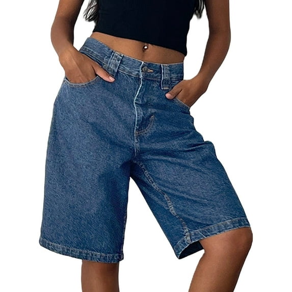 Women Baggy Denim Bermuda Shorts Y2k Vintage Straight Leg Casual Knee Length Jean Jorts with Pockets XXL
