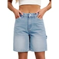 thumbnail image 1 of Women Baggy Denim Shorts Y2k Vintage Straight Leg Denim Shorts Casual Jean Jorts with Pockets Light Blue XXL, 1 of 9