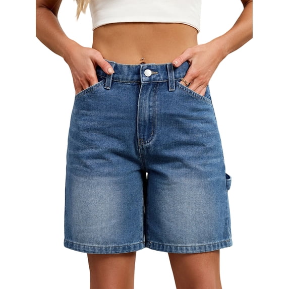Women Baggy Denim Shorts Y2k Vintage Straight Leg Denim Shorts Casual Jean Jorts with Pockets XXL