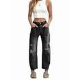 thumbnail image 1 of Women Baggy Distressed Jeans Boyfriend Patchwork Wide Leg Ripped Denim Pants Ankle Jean Trouser Chambray, 1 of 6
