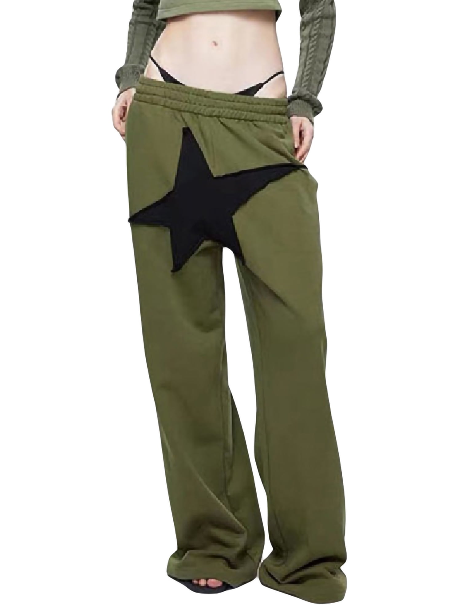 Women Baggy Hip Hop Pants Star Patched 90s Athletic Graphic