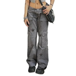 Huakaishijie Y2K Grunge Cargo Pants for Women Low Waist