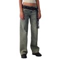 thumbnail image 1 of Women Baggy Jeans Mid-Low Waist Boyfriend Streetwear Vintage Jeans Wide Leg Denim Pants Sand Washed Blue S, 1 of 5