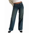 thumbnail image 1 of Women Baggy Jeans Mid-Low Waist Boyfriend Streetwear Vintage Jeans Wide Leg Denim Pants Water-Washed Blue XL, 1 of 9